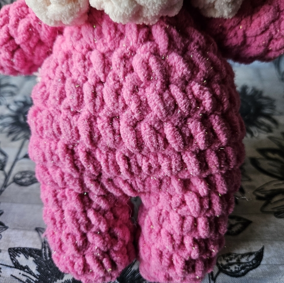 Chunky Pink Sparkly Crochet Bear Amigurumi Doll - Picture 9 of 11